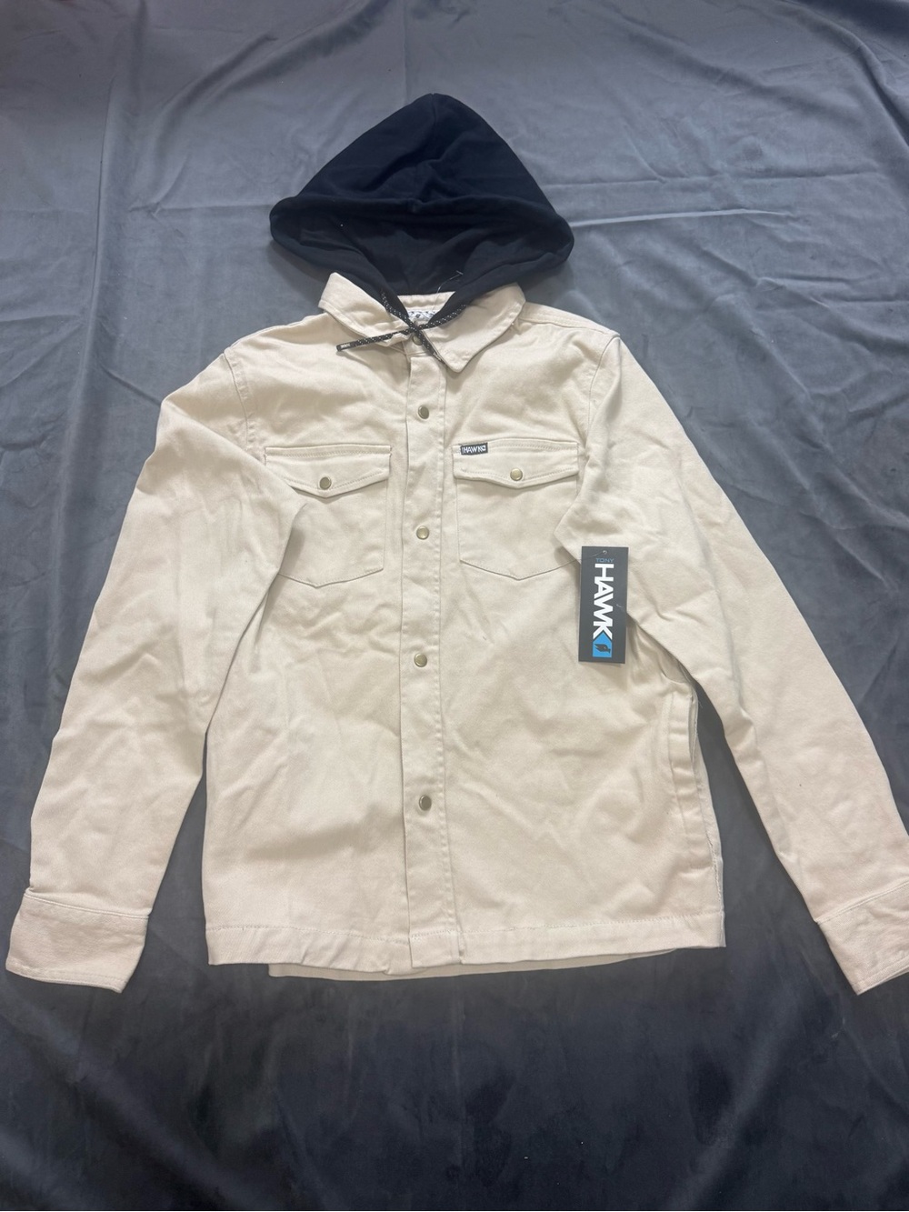 Tony Hawk Men's S Regular Hooded Button-Front Twill Shirt Jacket Beige
Pockets